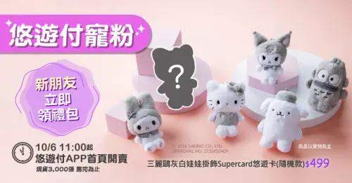 ▲三麗鷗灰白娃娃掛飾SuperCard悠遊卡採盲盒隨機款式，結合娃娃與悠遊卡功能。（圖／悠遊卡公司提供）