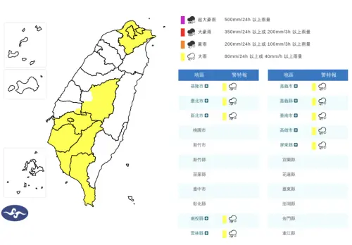 快訊／10縣市大雨特報！台北、台南、高雄全入列　雨區還在擴大