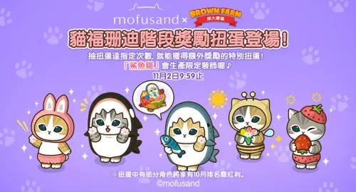 ▲「貓福珊迪」階段獎勵扭蛋登場，依扭蛋次數還可獲得額外獎勵。（圖／業者提供）