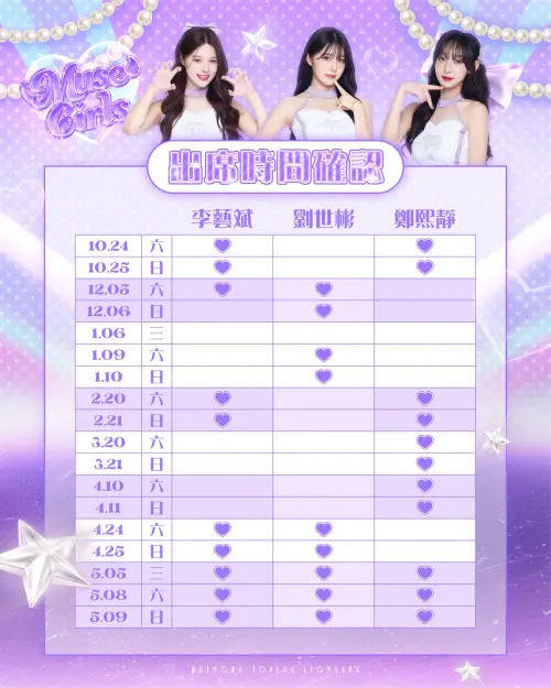 ▲攻城獅三位外援啦啦隊成員的班表今日正式公開。（圖／攻城獅提供）