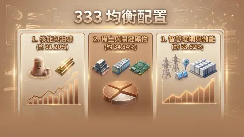 ▲專家指出，可參考永豐全球戰略資源基金的「333均衡配置」，分散布局核能鈾礦、稀土、電力，兼顧成長潛力與風險控管。