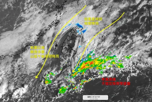 ▲今天到周四都是東北季風比較強的時段，氣溫明顯下滑，桃園、大台北、宜蘭、花蓮有局部短暫陣雨。（圖／天氣職人-吳聖宇臉書）