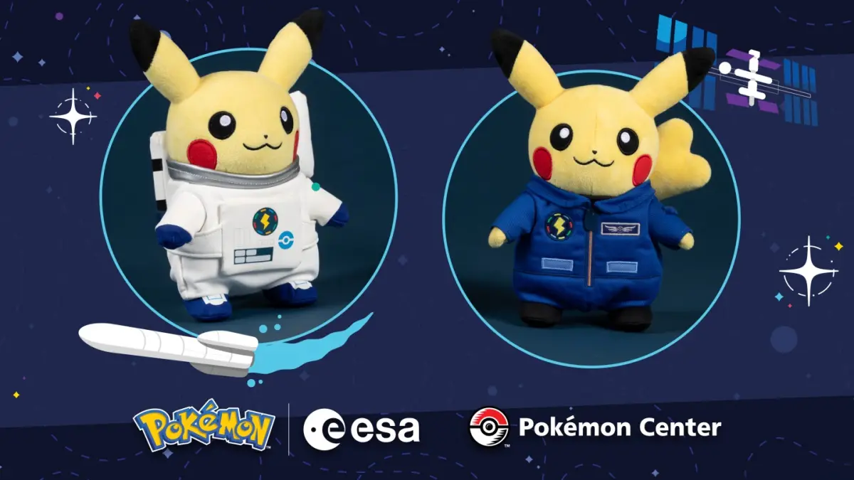 ▲寶可夢和歐洲太空總署合作的「Pokémon × ESA」計畫，推出2款太空皮卡丘玩偶等周邊商品。（圖／翻攝自寶可夢官網）
