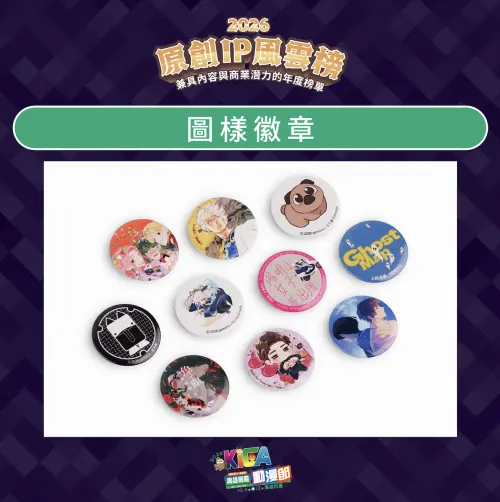 ▲第五屆獲獎作品「圖樣徽章」共有多款設計，完成活動任務即可隨機獲得1款。（圖／中華漫協提供）