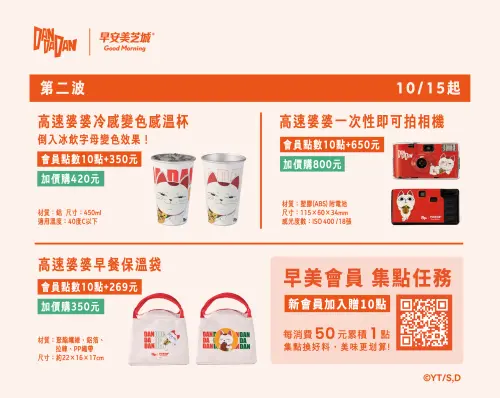 ▲第二波周邊10月15日起登場，包括高速婆婆冷感變色杯、一次性即可拍相機及早餐保溫袋。（圖／木棉花提供）