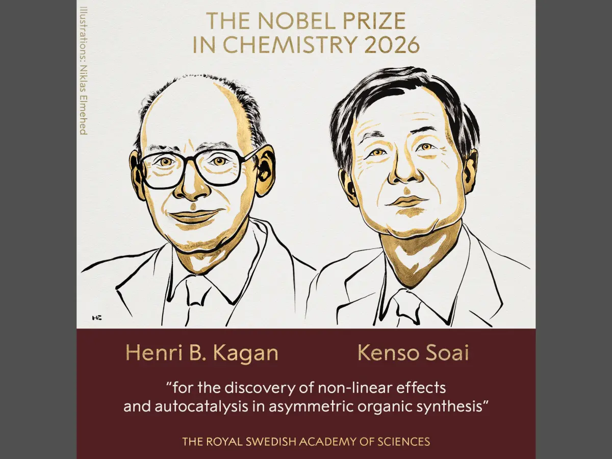 ▲2026年諾貝爾化學獎得主7日公布，瑞典皇家科學院將獎項頒給了法國學者卡根（Henri B. Kagan）以及日本學者硤合憲三（Kenso Soai）。（圖／翻攝自諾貝爾獎官網）