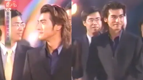 ▲金城武和陳其邁（左）24年前一同現身第13屆金曲獎頒獎典禮星光大道。（圖／翻攝自YouTube）