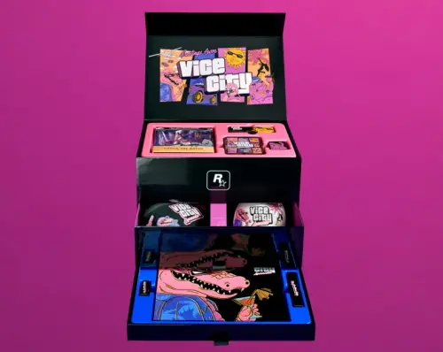 ▲台灣大哥大推出《GTA 6》高級典藏盒，集結11款罪惡市主題限定周邊，包括Oakley墨鏡、New Era帽款等，售價15990元。（圖／台灣大哥大提供）
