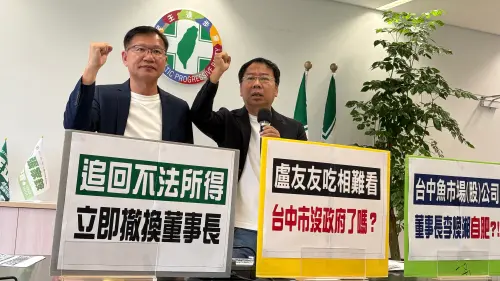 ▲謝志忠今天與市議員王立任再開記者會，指李煥湘是「盧友友」，市府官員管不動他。（圖／記者顏幸如攝，2026.10.08）