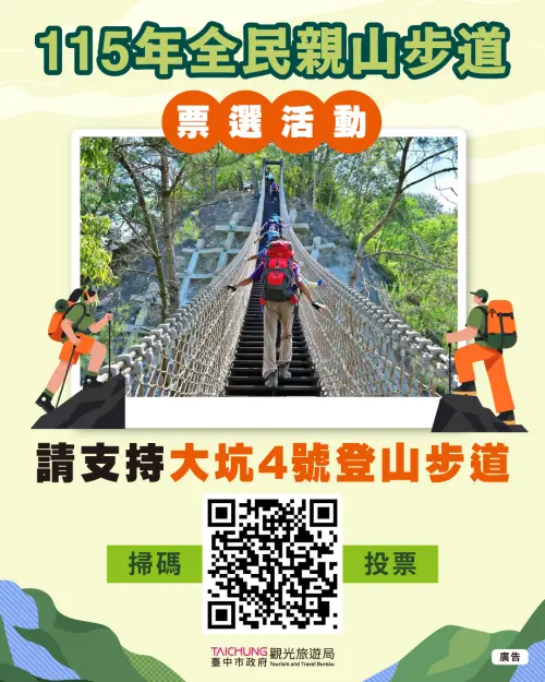 ▲台中市觀光旅遊局呼籲，民眾每天都可上網投票，也可實際走訪步道。（圖／台中觀旅局提供）