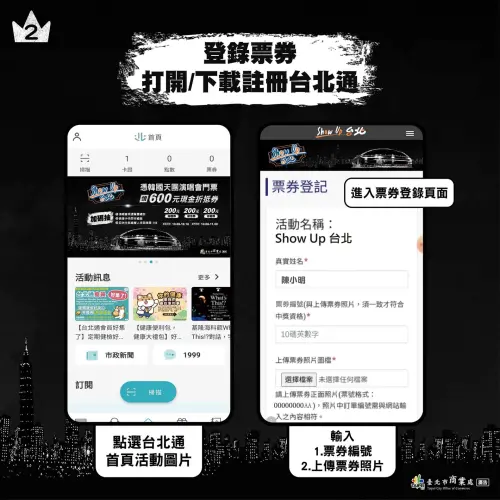 ▲民眾可下載台北通APP，點選「Show Up台北」活動圖卡輸入票號與上傳照片完成登錄。（圖／臺北市商業處提供）