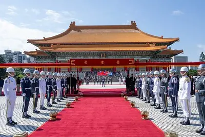 ▲賴清德主持「軍禮歡迎史瓦帝尼王國國王恩史瓦帝三世暨王妃祖瑪」。（圖／總統府提供）