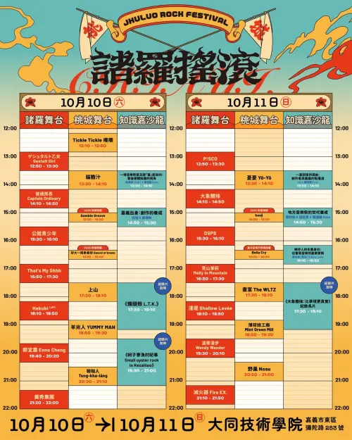 ▲「2026 諸羅搖滾音樂祭」兩日表演時間表（圖／嘉義市文化局臉書）