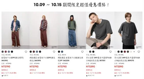 ▲GU也有「Double 10雙十購物祭」，活動同樣是即日起至10月15日，活動期間同步推出多款指定優惠商品。（圖/GU官網）