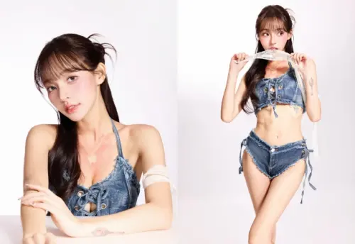 ▲林襄分享多張穿著牛仔內衣的辣照，大秀性感好身材。（圖／翻攝自林襄IG@95_mizuki）