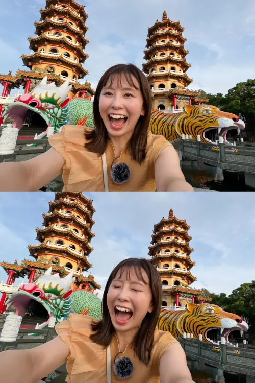 ▲ 主持人渡部有走訪龍虎塔等放鬆之旅。（圖／高市府提供）