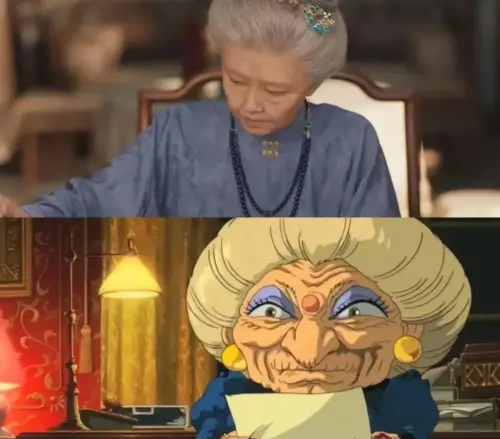 ▲譚松韻80歲的老妝，被說撞臉《神隱少女》的角色湯婆婆。（圖／翻攝自微博）