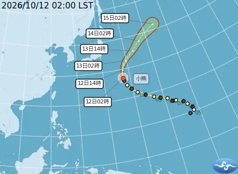 ▲強颱小熊已過巔峰，將轉向日本東方海域，對台灣無直接影響。（圖／中央氣象署cwa.gov.tw）