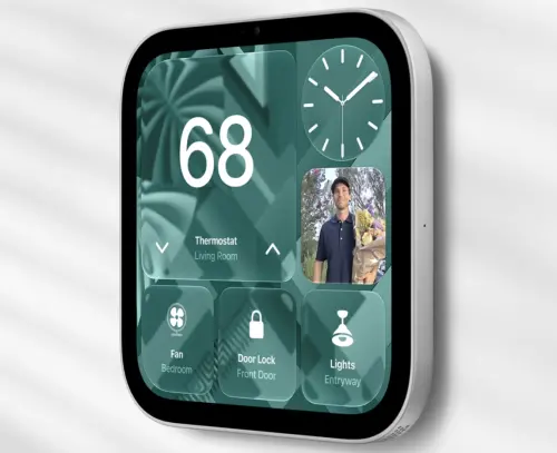 ▲蘋果Apple HomeView推出壁掛式設計，搭載7吋Liquid Retina螢幕，可直接控制家中恆溫器、電風扇、智慧門鎖及燈光，讓智慧家庭設備集中管理。（圖／Apple提供）