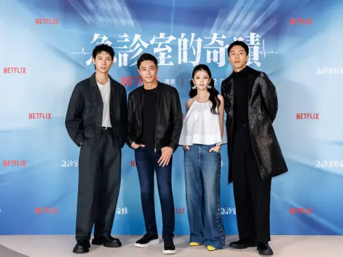 ▲Netflix《急診室的奇蹟》媒體茶敘，彭千祐（左起）、霍建華、詹子萱、蔡凡熙。（圖／Netflix提供）