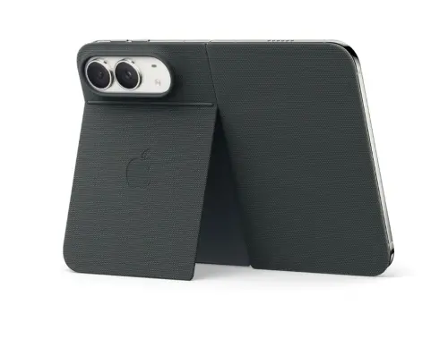 ▲蘋果也推出另一款「帶支架的iPhone Duo雙面夾」，台灣定價4290元，比前者貴了1700元，多了支架功能。（圖／蘋果官網）