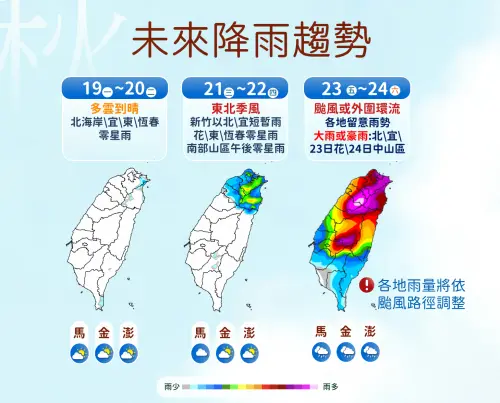 ▲薔琵颱風威力持續增強，周五與周六風雨影響最劇烈，北部、東半部、中部山區需慎防局部大雨或豪雨。（圖／中央氣象署cwa.gov.tw）