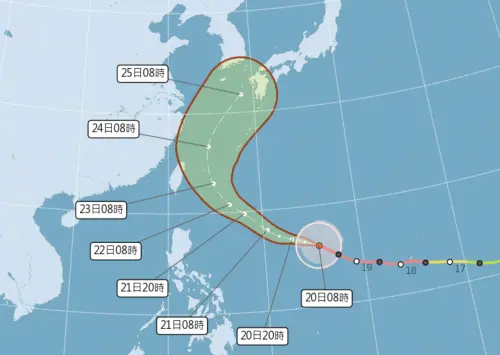 ▲薔琵颱風最新預估路徑，整體又再往東修正，氣象署預估周四開始北轉。（圖／中央氣象署cwa.gov.tw）