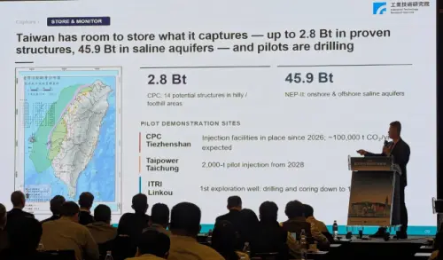 ▲據工研院評估，台灣陸地上的CO2地質封存潛力約28億噸；海域地質封存潛力400億噸，合計可以達428億噸。（圖／記者鍾泓良攝影）