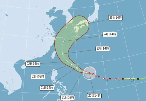 ▲薔琵颱風最新預估路徑，整體又再往東修正，氣象署預估周四開始北轉，周五最靠近台灣。（圖／中央氣象署cwa.gov.tw）