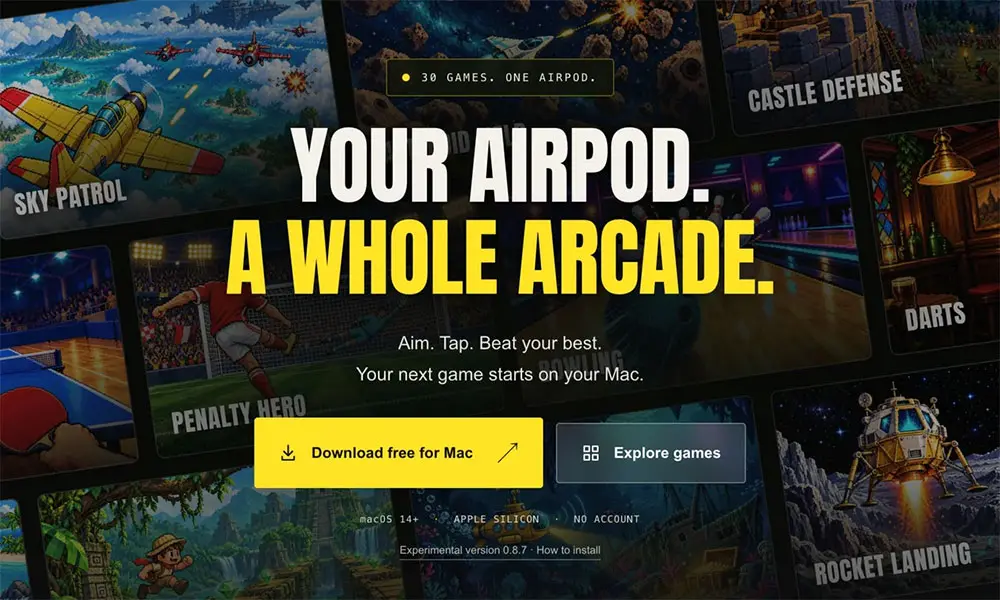 ▲國外開發者打造免費遊戲平台「BipBop」，只要一支 AirPods，就能體驗多達30款懷舊風格小遊戲。（圖／翻攝自BipBop）