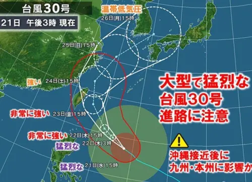 ▲瞬間風速每秒85公尺！強颱薔琵逼近石垣島（圖／截自日本氣象協會）