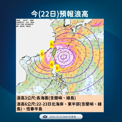 ▲東半部海面部分區域可能出現3公尺以上浪高，北海岸、東半部及恆春半島部分海域更可能出現6公尺以上巨浪。（圖／中央氣象署cwa.gov.tw）