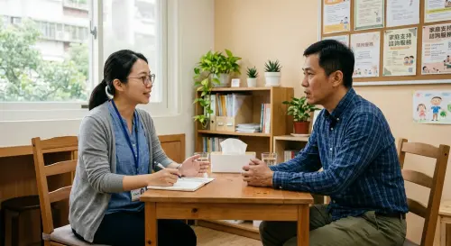 ▲輔導員引導家長學習正向溝通。（圖／高市警少年隊提供）