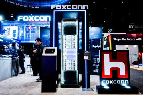Foxconn's logo is displayed at an exhibition. (Website, Foxconn)