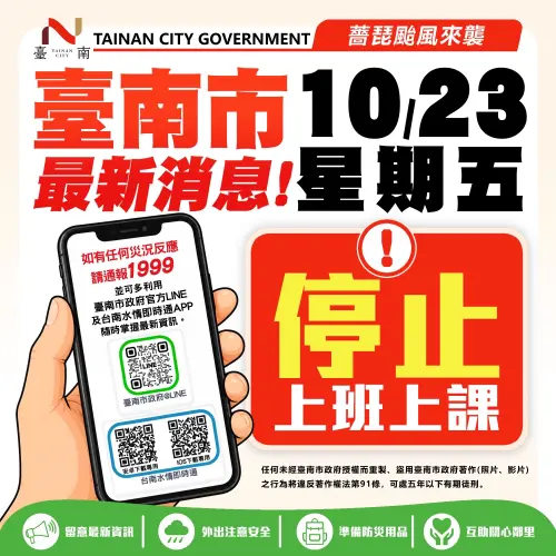 薔琵颱風來襲　黃偉哲宣布台南市明日停止上班上課全面防颱