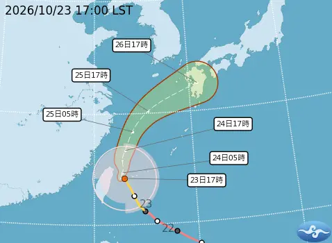 ▲薔琵颱風移動速度減慢，暴風圈籠罩台灣本島，今晚至明晨，颱風中心可能在東北部外海出現不規則運動。（圖／中央氣象署cwa.gov.tw）