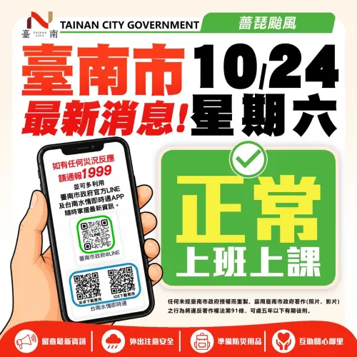 ▲ 台南明（24）日上午將脫離七級暴風圈影響，因此明日正常上班、正常上課。（圖／南市府提供）