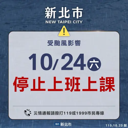 ▲新北市10月24日受到薔琵颱風影響，持續停班停課。（圖／新北市政府提供）