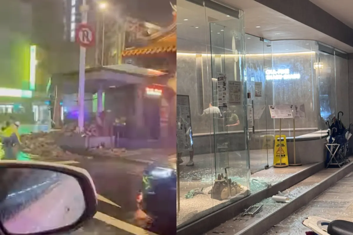 13級薔琵妖風猛吹！基隆地下道玻璃磚牆爆開　汐止火鍋店門整片碎