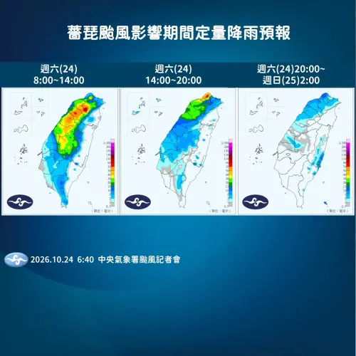 ▲中央氣象署定量降水預報顯示，西半部白天仍有顯著雨勢，入夜至明晨各地降雨將明顯趨緩。（圖／中央氣象署 cwa.gov.tw）