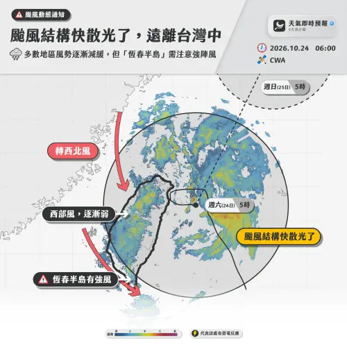 ▲薔琵颱風稍早，在台灣東北角「逛」了一圈，最後僅以1至2公里之差，掠過「宜蘭南澳」，但經過這麼一繞，薔琵颱風也快散光了。（圖/天氣即時預報臉書）