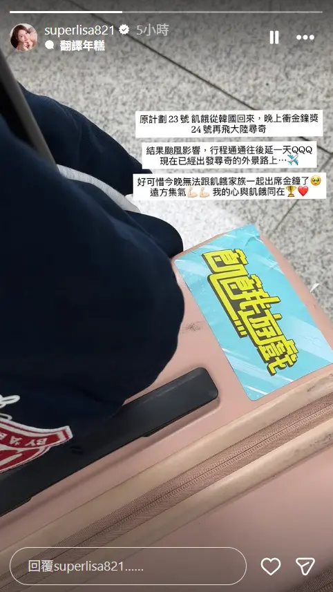 ▲對於無法和團隊參加金鐘盛會，林莎難掩失落，但她依舊為《飢餓遊戲》加油打氣。（圖／林莎IG@superlisa821）