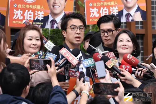 ▲台北市長號次出爐，民進黨台北市長參選人沈伯洋會後受訪。（圖／記者朱永強攝）