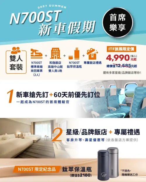▲台灣高鐵新車N700ST「首席樂享」專案優惠一圖看。（圖／台灣高鐵提供）