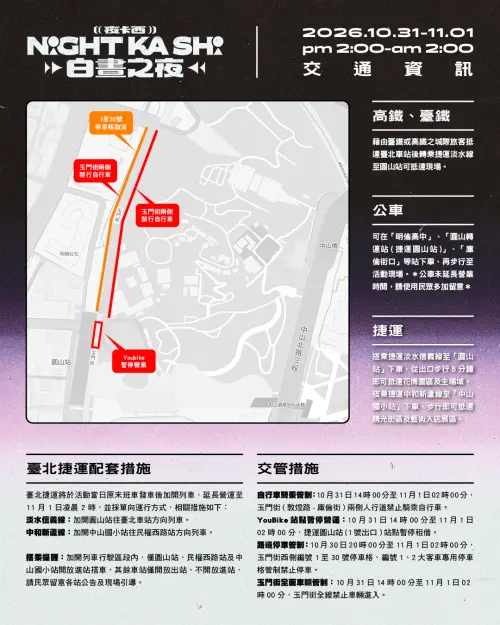 ▲臺北白晝之夜交通資訊一覽（圖／台北市文化局提供）