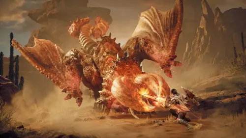 ▲《魔物獵人：旅人》保留系列經典狩獵玩法，玩家可使用不同武器與戰鬥技巧挑戰大型魔物。（圖／翻攝自《魔物獵人：旅人》）