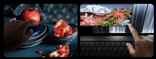 ▲新款MacBook Pro加入觸控功能，使用者可直接透過手指點選、縮放與調整圖片，讓影像編輯更加直覺，鍵盤與觸控式軌跡板仍保留原有操作方式。（圖／翻攝Apple官網）