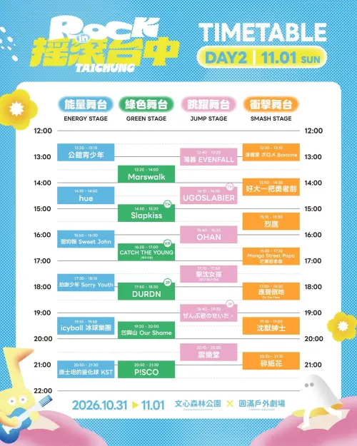 ▲「2026搖滾台中 Rock in Taichung」11月1日完整卡司與時間表（圖／搖滾台中臉書）