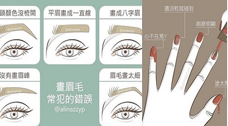 畫成八字眉、指甲油擦的掉漆！插畫家６張圖貼切形容女生化妝必遇到的「阿雜」問題
