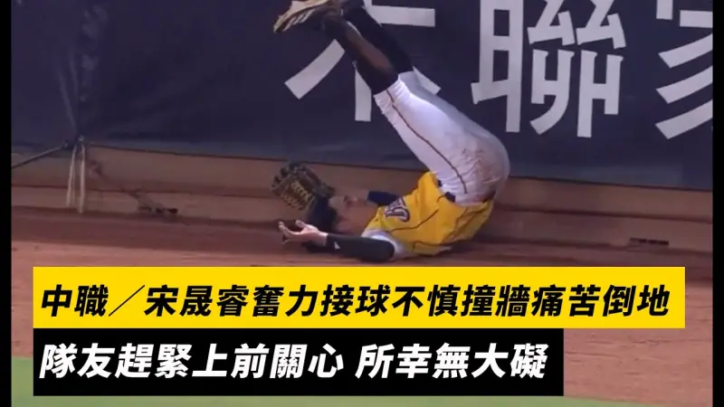 中職／宋晟睿奮力接球不慎撞牆痛苦倒地　隊友趕緊上前關心 所幸無大礙